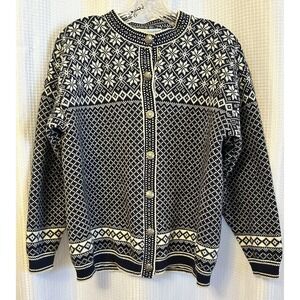 VTG Cardigan Sweater Medium Chelsea Gardens Blue White Cotton Fair Isle Knit